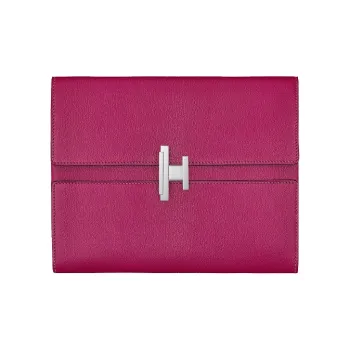 HERMES Cinhetic Chevre Mysore Goatskin Clutch Women's Rose Red