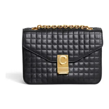 CELINE Calfskin Small Square Bag Shoulder Bag, Crossbody Bag Women's Black
