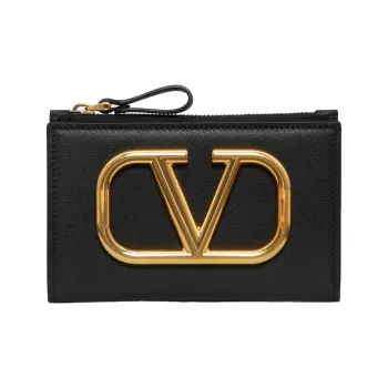 Valentino GARAVANI Leather Card Holder Coin Purse Women's Black