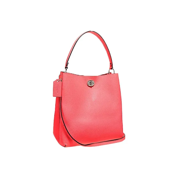 COACH Charlie Pebbled Leather Bucket Bag Handbag Shoulder Bag Crossbody Bag Large Size Women's Light Coral Red-1