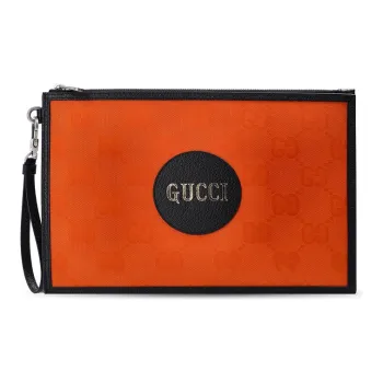 GUCCI Off The Grid Nylon With Leather Clutch Unisex Orange/Black