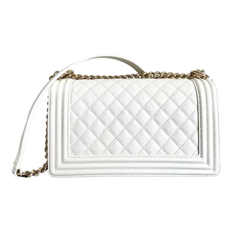 CHANEL LEBOY Calfskin Shoulder Bag, Crossbody Bag Medium Size Women's White-1