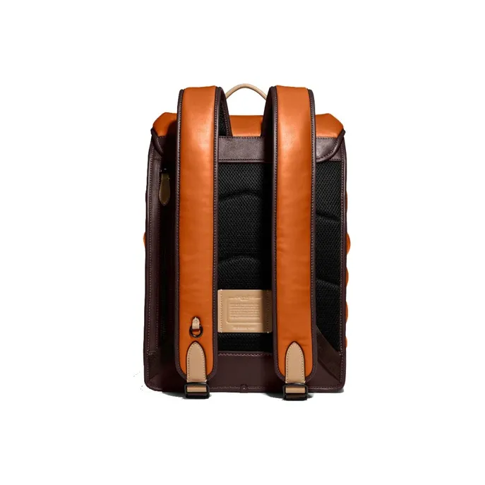 COACH League Leather Backpack Large Size Men's Orange-2