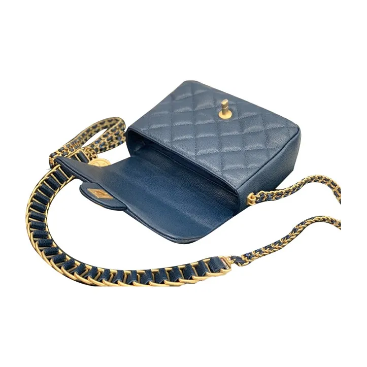 CHANEL Classic Flap CF Coin Collection Grain Embossed Calfskin Shoulder Bag, Crossbody Bag Trumpets Women's Marine Blue-5