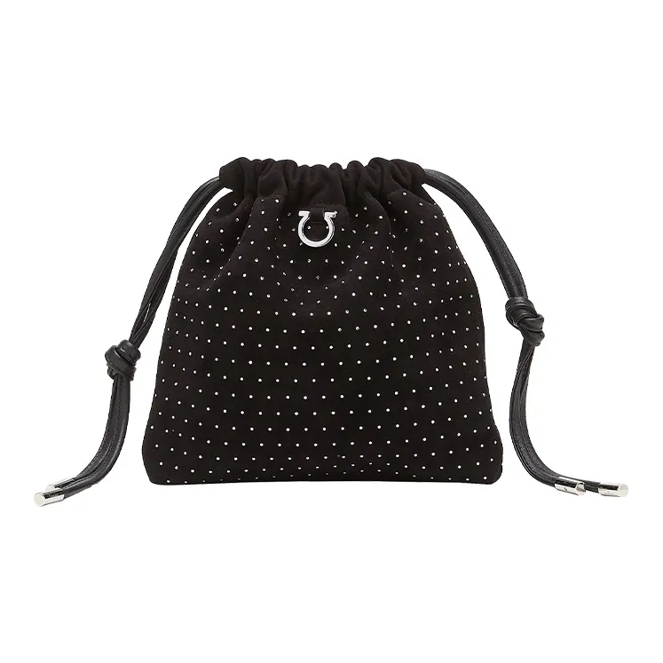 FERRAGAMO GANCINI Leather Drawstring Bag Mini Women's Black-0