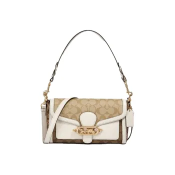 COACH Jade Canvas With Leather Shoulder Bag Portable Crossbody Bag Shoulder Bag Women's White & Light Khaki Monogram