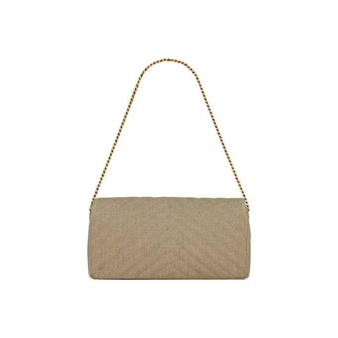 SAINT LAURENT KATE Seamstitched Linen Shoulder Bag, Clutch, Portable Crossbody Bag, Shoulder Bag Women's Taupe-2