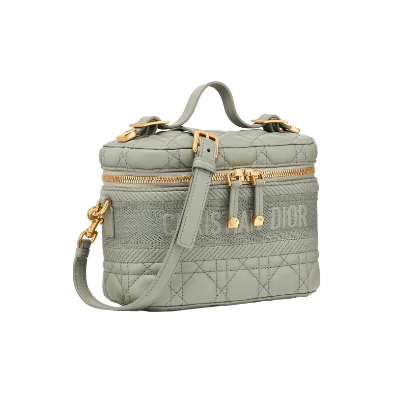 DIOR Lady Dior Sheepskin Portable One Shoulder Crossbody Makeup Bag Small Size Women's Light Green Gray-1