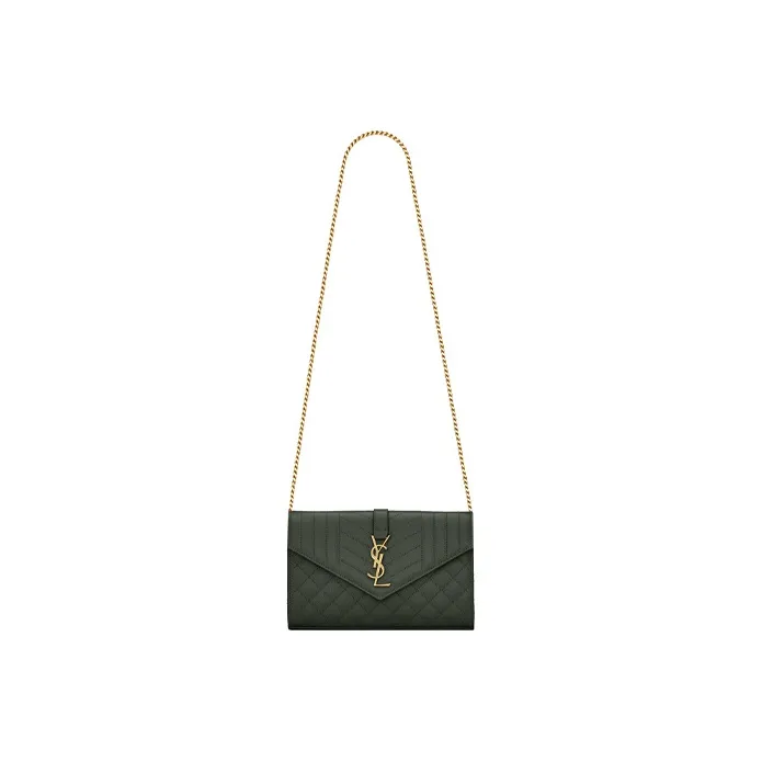 SAINT LAURENT Quilted Leather One Shoulder Handbag, Crossbody Bag Women's Dark Green-1