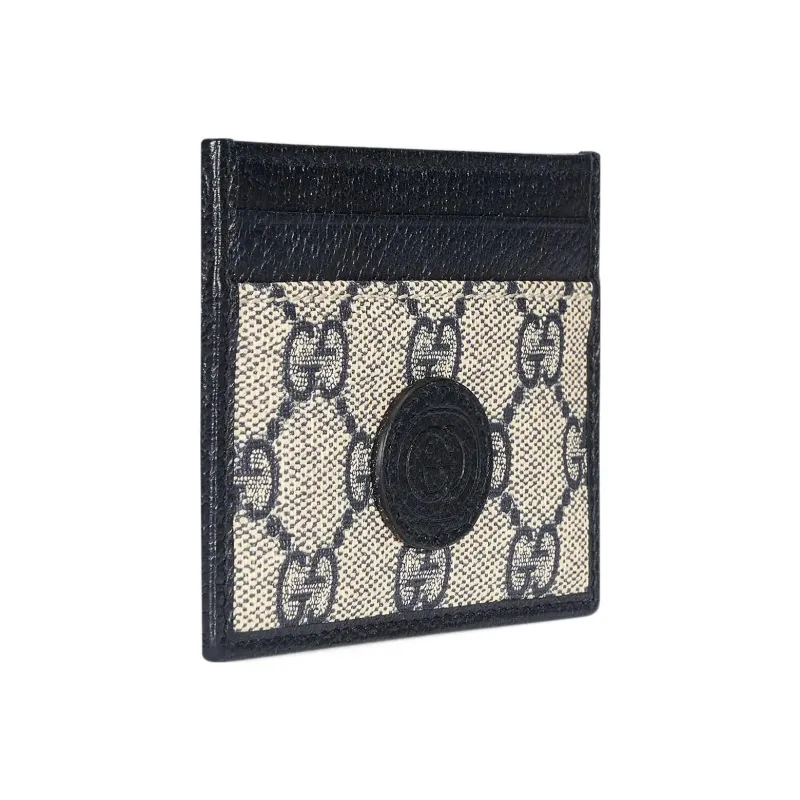 GUCCI Suede Patchwork Leather Card Clip Card Holder Men's Blue/Beige-1