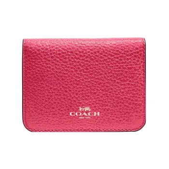 COACH Smooth Pebbled Leather Card Holder Wallet Small Size Women's Pink