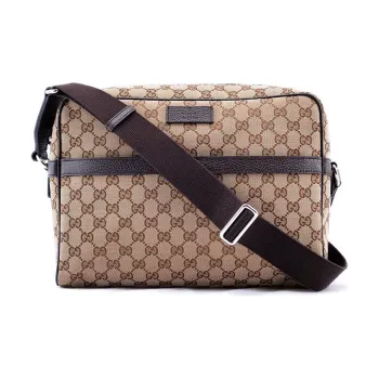 GUCCI Canvas With Leather Messenger Bag, Shoulder Bag, Crossbody Bag Men's Ebony/Brown