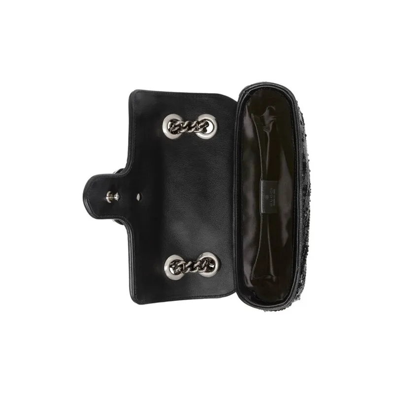 GUCCI Marmont Quilting Reflective Pieces Crossbody Bags Shoulder Bags Women's Black-6