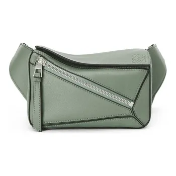 LOEWE Puzzle Smooth Calf Leather Sling Bag Fanny Pack Mini Men's Dark Sage Green