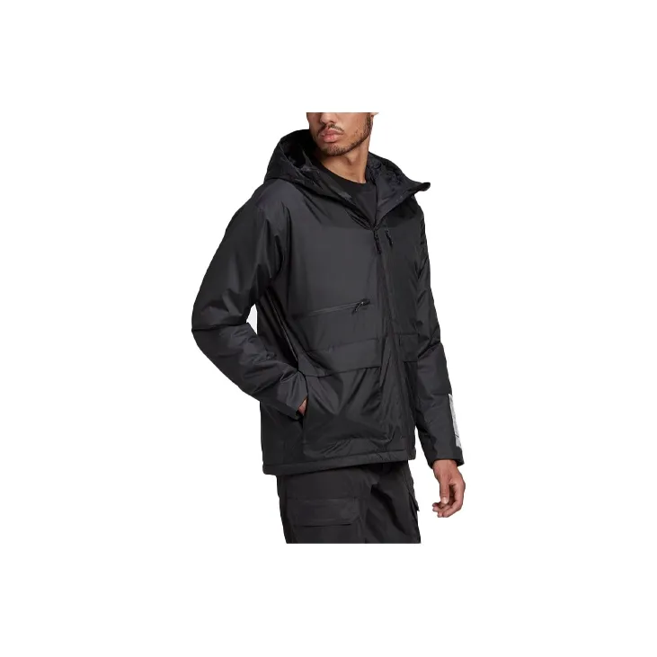 Adidas Solid Color Hooded Puffer Jacket Men's Black-2