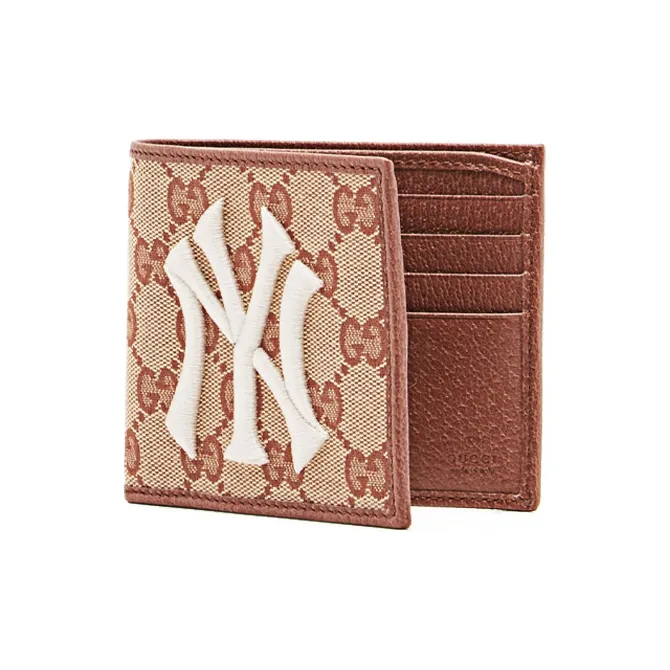 GUCCI NY Yankees New York Yankees Canvas With Leather Canvas Bag Wallet Unisex Brown-1