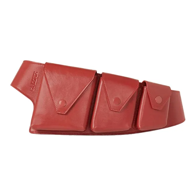 KENZO Leather Belt Fanny Pack Unisex Red-0