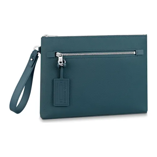 LOUIS VUITTON Aerogram Leather Handheld Storage Bag Men's Blue