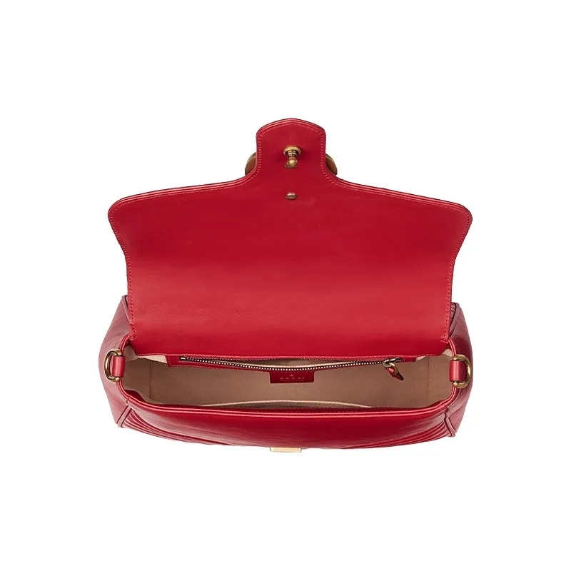 GUCCI GG Marmont Leather Messenger Bag, Shoulder Bag, Crossbody Bag, Handbag Small Size Women's Red-5