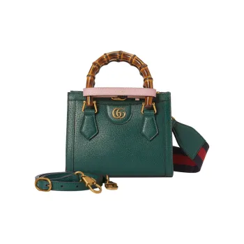 GUCCI Diana Leather One Shoulder Handbags Mini Women's Green