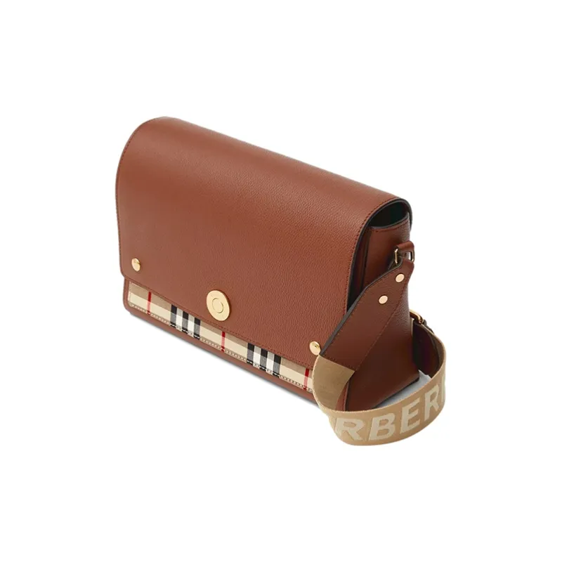 Burberry Vintage Check And Leather Note Crossbody Bag Tan-2