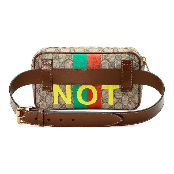 GUCCI Canvas With Leather Sling Bag, Fanny Pack Unisex Ebony/Brown-5