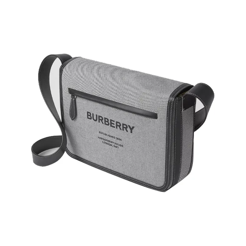 Burberry Cotton Canvas Messenger Bag Small Size Men's Gray-1