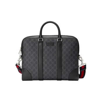 GUCCI Canvas With Leather Briefcase Shoulder Bag Crossbody Bag Handbag Men's Black