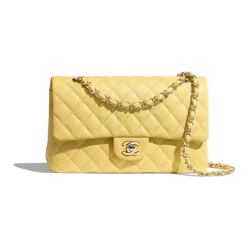 CHANEL Classic Flap CF Grain Calfskin & Metal Flap Bag, Shoulder Bag, Crossbody Bag Women's Yellow