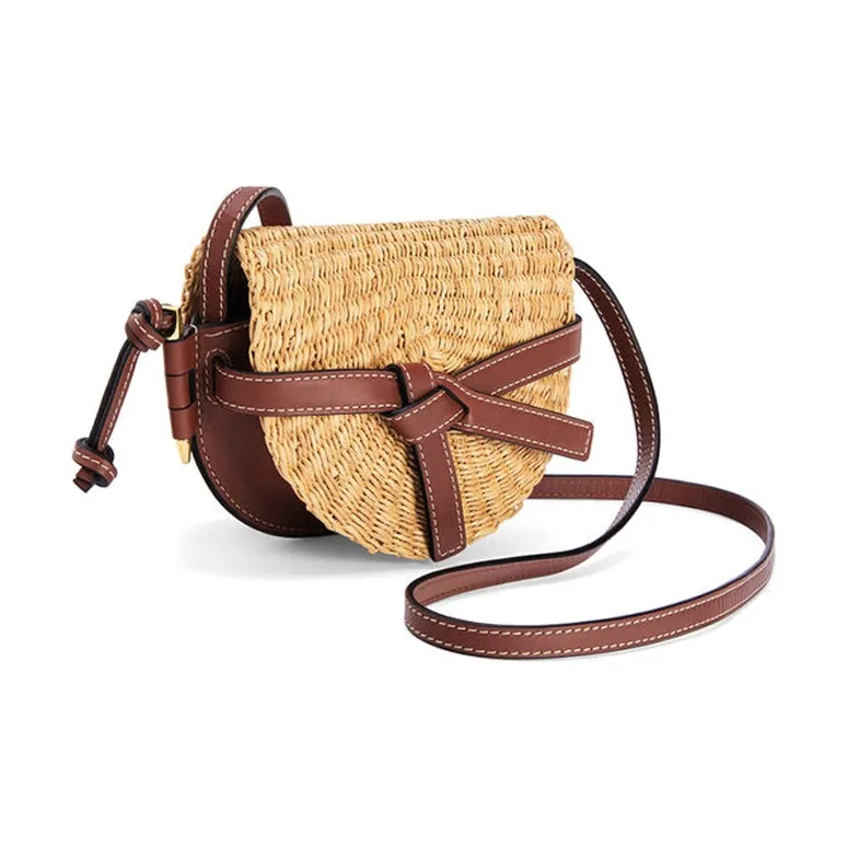 LOEWE Gate Elephant Grass With Calfskin Shoulder Bag Travel Bag Crossbody Bag Mini Women's Natural/Brown-1