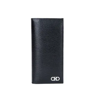 FERRAGAMO GANCINI Leather Wallet Regular Men's Dark Blue