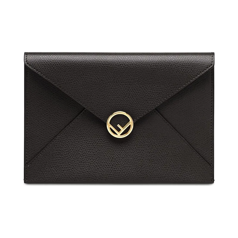 FENDI F Is Fendi Calfskin Envelope Bag Clutches Women's Black-0