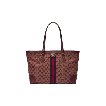 GUCCI Canvas With Leather Shoulder Bag Crossbody Bag Handbag Medium Size Women's Burgundy
