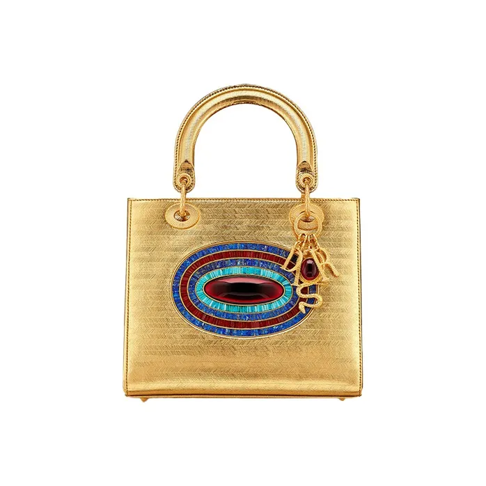 DIOR Lady Dior Cow Leather With Stone Inlay Handbags Shoulder Bag Crossbody Bag Medium Size Women's Gold-0