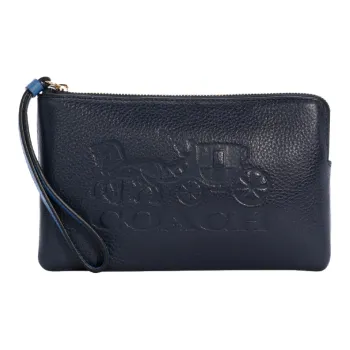 COACH Corner Zip Leather Wrist Bag, Coin Purse, Mahjong Clutch Small Size Women's Midnight Blue