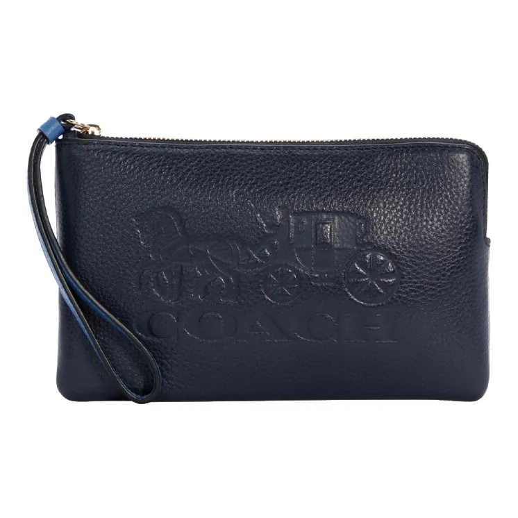 COACH Corner Zip Leather Wrist Bag, Coin Purse, Mahjong Clutch Small Size Women's Midnight Blue-0