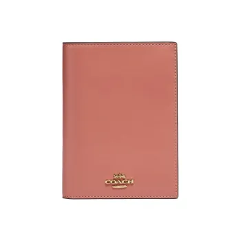 COACH Passport Case Solid Color Calfskin Handheld Passport Holder Wallet Women's Light Peach Pink/Gold