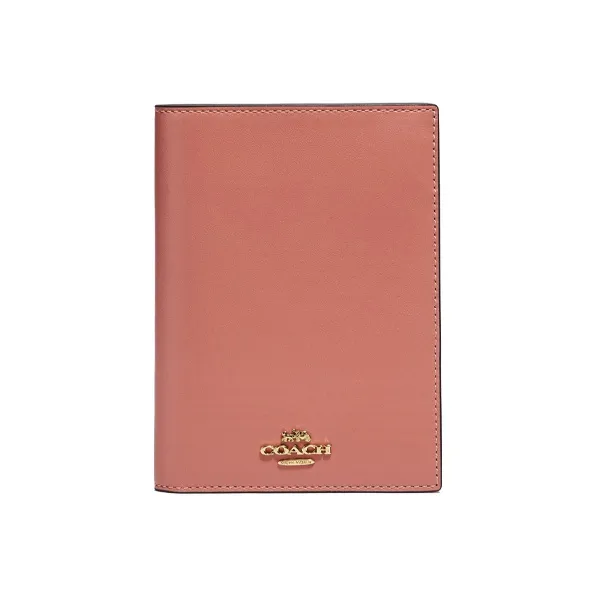 COACH Solid Color Calfskin Clutch Wallet With Passport Holder Women's Light Peach Pink/Gold-0