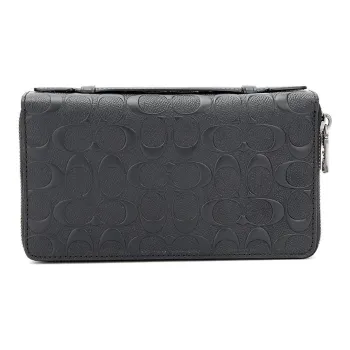 COACH Double Zip Wallet Artificial Leather Clutch Tubas Men's Black