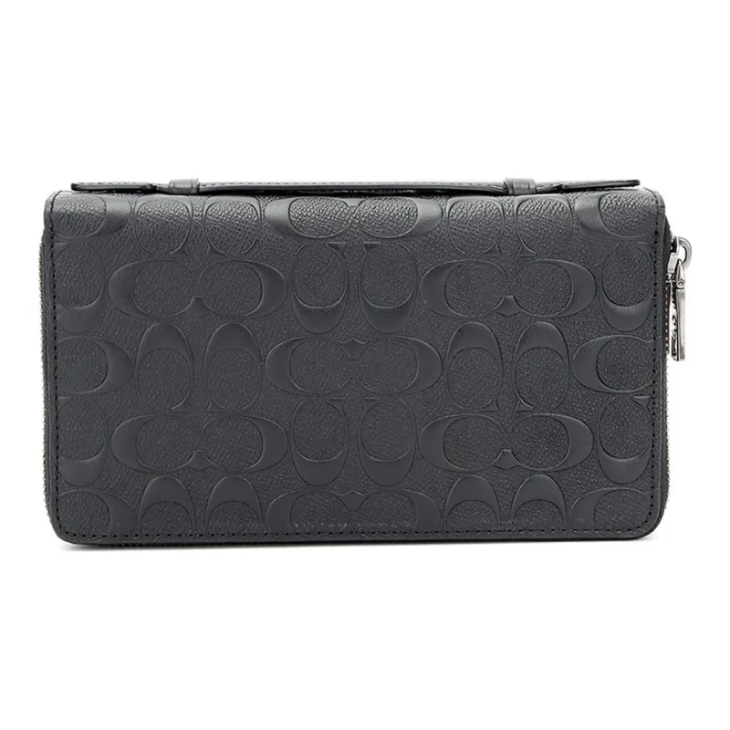 COACH Double Zip Wallet Artificial Leather Clutch Tubas Men's Black-0