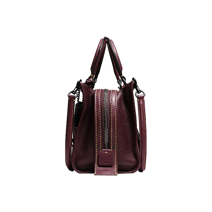 COACH Rogue Chrome Tanned Grain Leather Handbag Shoulder Bag Crossbody Bag Medium Size Women's Dark Deep Red-1