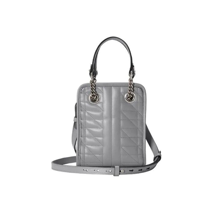 GUCCI Marmont Quilted Leather Small Tote, Portable Crossbody Bag, Shoulder Bag Mini Women's Gray-3
