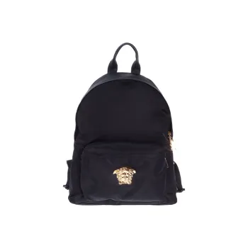 VERSACE Nylon Fabric Backpack Unisex Black