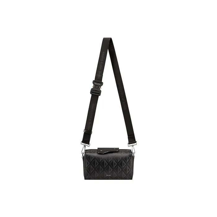 DIOR Lingot Smooth Cow Leather With Cotton Grey Canvas Handbag Shoulder Bag Crossbody Bag Men's Black-1
