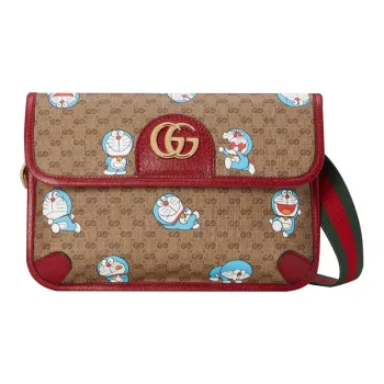 GUCCI Doraemon Collaboration Canvas With Leather Sling Bag Fanny Pack Unisex Beige/Ebony/Cherry Red