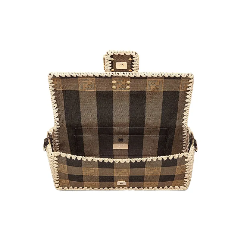 FENDI Baguette Jacquard Handbag Crossbody Bag Shoulder Bag Women's Brown-3