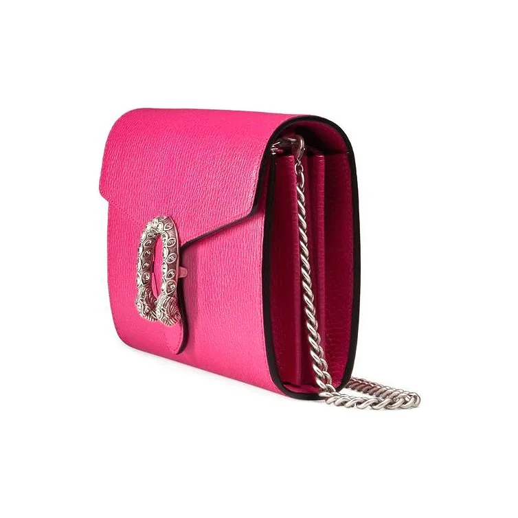 GUCCI Dionysus Leather Patchwork Cow Leather Chain Wallet Shoulder Bag Crossbody Bag Mini Women's Fuchsia-1