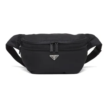 PRADA Recycled Nylon Fabric Leather Sling Bag Fanny Pack Men's Black