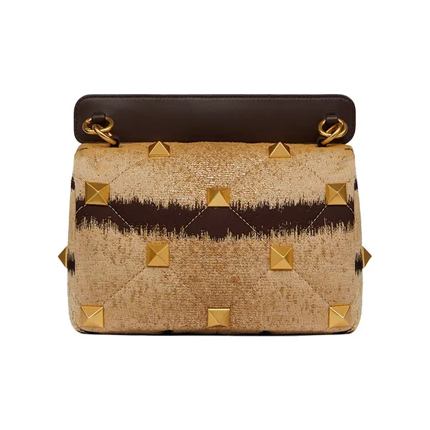Valentino ROMAN STUDTiger 1967 Jacquard Leather Handbag Shoulder Bag Crossbody Bag Medium Size Women's Brown-2