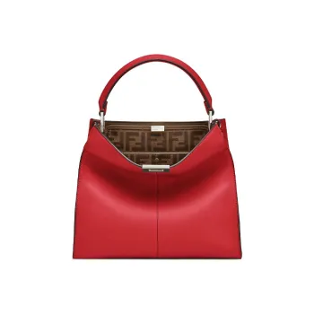 FENDI Fabric With Leather Tote Bag Shopping Bag Handbag Shoulder Bag Medium Size Women's Burgundy